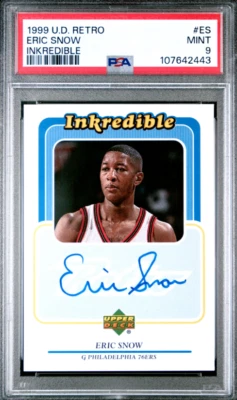 1999 年 UPPER DECK RETRO INKREDIBLE 亲笔签名 #ES ERIC SNOW PSA 9 签名 76ers — 第 1/2 张图片