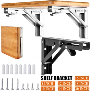 Folding Shelf Bracket 2 Pc Heavy Duty Foldable Shelf Bracket Metal Wall Mountain - Picture 1 of 28