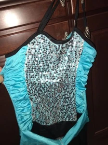 CURTAIN CALL Dance Costume XL Child BLUE BLACK SEQUINS PANTS y2 - Picture 1 of 8