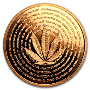 LOTE 2 MONEDAS DE MEDICINA DE CANNABIS DE COBRE .999 DE 1 OZ BU - Imagen 1 de 3