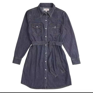 Wrangler Women's Long Sleeve Western Snap Denim Dress, Dark Blue, Size L - Picture 1 of 8