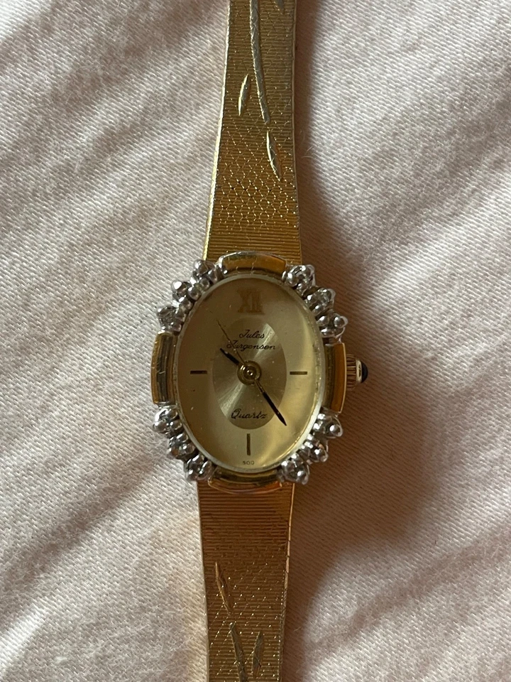 Vintage Jules Jurgensen Ladies Watch Gold Tone Diamond Bezel Working New Battery - Image 1 of 4