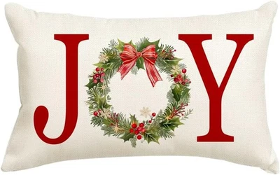 RABUSOFA Christmas Pillow Covers 12x20 Inch,Joy 20 x 12 (Pack of 1), Beige  - Image 1 of 4