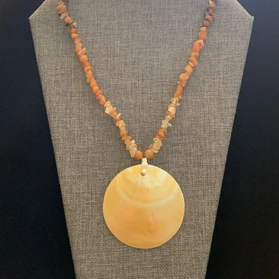 Lee Sands Necklace Natural Stone Chip Seashell Pendant 18” - Image 1 of 4