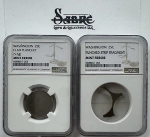 WASHINGTON 25c QUARTER, NGC CERTIFIED MINT ERRORS CLAD PLANCHET (5.6g) & WEBBING - Picture 1 of 6