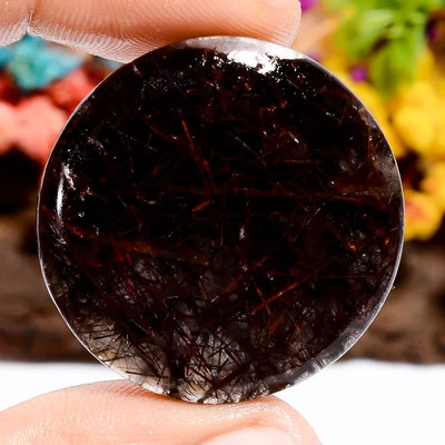 49 Ct. Round Copper Rutile Quartz Cabochon Gemstone Pendant Making 31X31X4 mm - Image 1 of 4