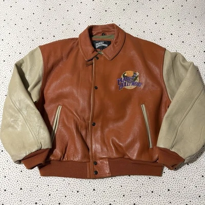 Chaqueta vintage 1990 Planet Hollywood para hombre XL cuero marrón tostado Mall of America Foto 1 de 4