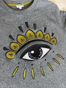 Kenzo Paris Embroidered Eye Sweatshirt Medium Gray Crew Neck Graphic Print - Picture 1 of 16