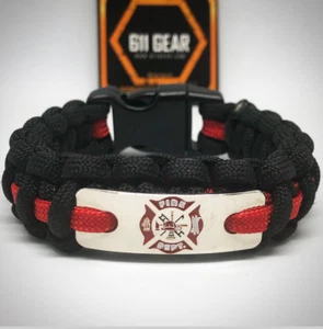 Fire Fighter- Fire department badge thin red line 550 Paracord Survival Bracelet - Picture 1 of 2