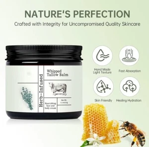 Whipped Hand-Crafted Tallow Balm Unscented/Herb-Infused Body Cream - Picture 1 of 5