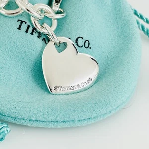 8.5" Tiffany & Co Puffed Double Cutout Heart Tag Charm Bracelet - Picture 1 of 5