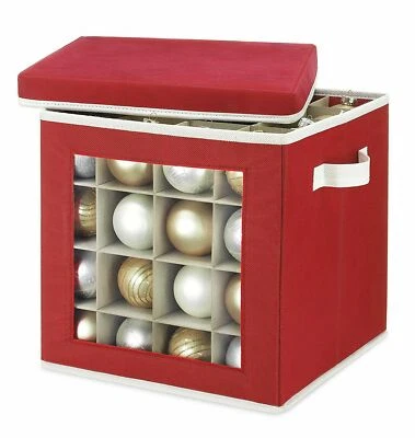 Christmas Ornaments Storage Cube Box Whitmor Holiday Organizer Red & White NEW_D - Image 1 of 4