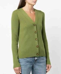 NWT Tory Burch Ribbed Simone Button Wool Mossy Green Cardigan sz S - Picture 1 of 11
