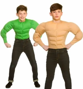 Niños PIEL MUSCULAR PECHO Superhéroe Acolchado Elegante Vestido Disfraz Muscleman Niño Hulk - Imagen 1 de 3