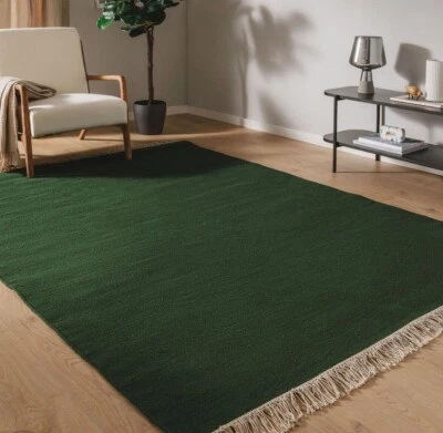 100% Handmade Natural Green Wool Rug Reversible Traditional living Area Carpets - Image 1 of 4