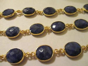 1 Ft Genuine Sapphire 12x10 mm Bezel 22 KT Gold Plated Chain Gemstone SBC - Picture 1 of 8