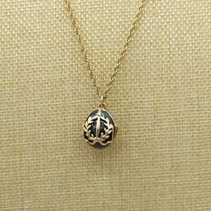 Collana Joan Rivers firmata Faberge uovo smalto verde medaglione tono oro 22" - Foto 1 di 11