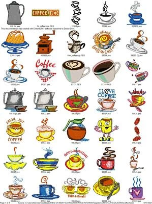 195 COFFEE & DRINKS EMBROIDERY MACHINE DESIGNS COLLECTION PES BROTHER USB - Image 1 of 4