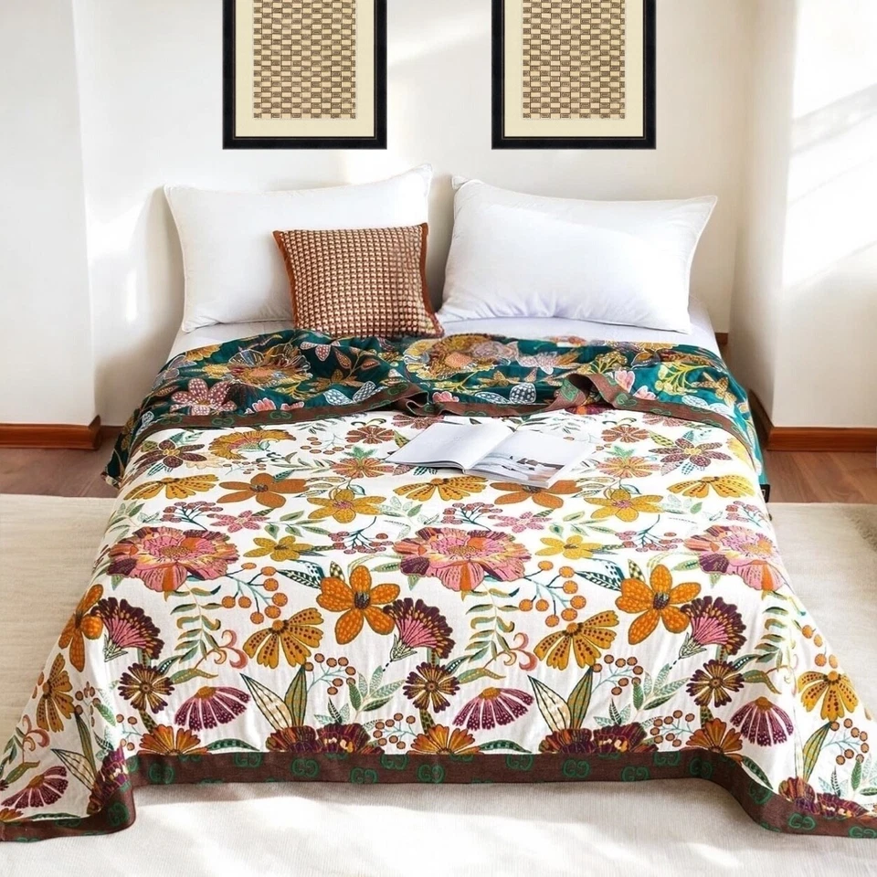 NUEVA Colcha de Cama de Manta Reversible Boho Floral Reversible Queen de Anthropologie 90" x 98" Foto 1 de 4