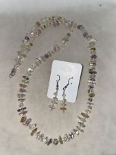 28” Handmade Pretty Bead Necklace Earrings Ice Flake Quartz Seed Beads NWOT New