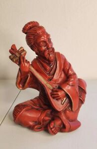 Universal Statuary Corp Chicago 1962  S741L Asian Musician Figure Vintage Red
