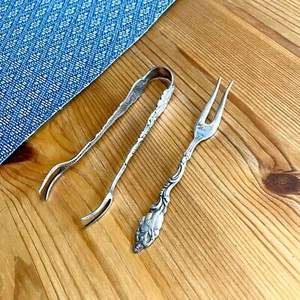 Forchetta da cocktail e pinzette vintage da donna 4" con ventaglio e ballo argento Alp Svezia - Foto 1 di 3