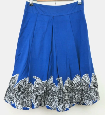 Soft Surroundings Women's Small Skirt Blue Floral Lined Pleated Spring Cotton Foto 1 de 4