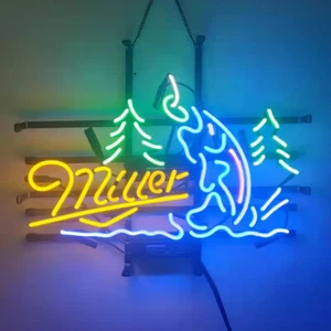 Insegna Luminosa Neon US Stock Birra Pesca Pesce 24"x20" Birra Bar Pub Vetro Decorazione Parete - Foto 1 di 3