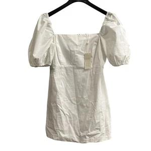 Shore Brand Babydoll Dress Womens L White Mini Puff Sleeve Wedding Vacation - Picture 1 of 9