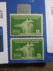 Philippines Stamps, 1 Pair, 2, Scott #384 Green 4 Centavos Stamps MHM 1935 Issue - Picture 1 of 2