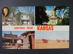 Kansas Eisenhower Home State Capitol Boot Hill Matt Dillon Vintage Postkarte 1950er - Bild 1 von 2