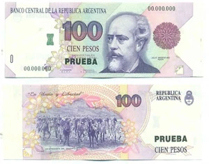 ARGENTINA NOTE 100 PESOS (1992-7) SPECIMEN PRUEBA ERROR CUT P 345 UNC - Picture 1 of 1