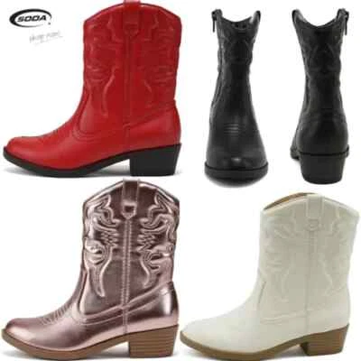 SODA-RENO 2 KIDS-WESTERN девочек ковбой середины стержня ботинки прошитый молнии пуанты носок - Изображение 1 из 4