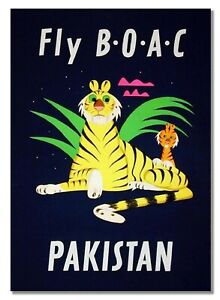 BOAC Pakistan Vintage Airline Advert Travel Airways Orient Aviation Plane Poster