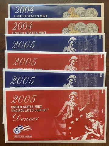 3 U.S. 2004 & 2005 P&D MINT SETS ALL W/ ENVELOPES & COA'S    FREE U S SHIPPING Cover