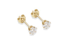 9ct yellow gold 4mm White cubic zirconia CZ stud earrings / Studs / Giftbox