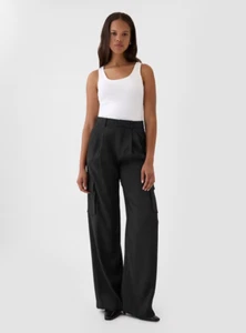 GAP 365 High-Rise Drapey Cargo Pleated Trousers Size 12 TALL Black #517723 RT$90 - Picture 1 of 15