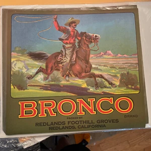 original Bronco Brand Fruit Label For Crate 11” X 10” - Picture 1 of 4