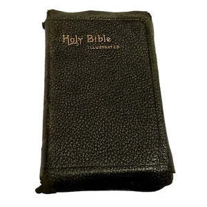 VTG 40s HOLY BIBLE ILLUSTRATED OLD NEW TEST BLACK LEATHER BOUND CAMBRIDGE - Imagen 1 de 7