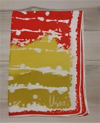 RARE VERA NEUMANN SCARF 15"X43" RED, YELLOW, GOLD COLORS HANDROLLED HEM VINTAGE - Image 1 of 3