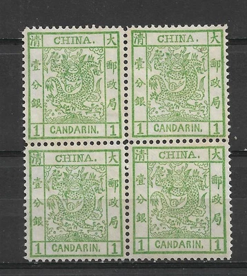 ФАРФОР 1878 БЛОК ИЗ 4 1can ИМПЕРСКИЙ ТОНКИЙ БУМАГИ БОЛЬШОЙ ДРАКОН НОВОМ LH ДУХИ SC #1 - Изображение 1 из 2