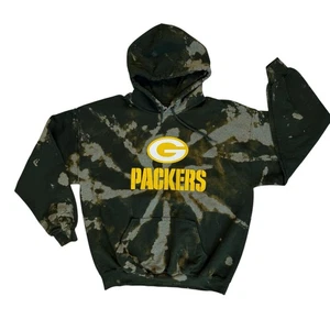 Green Bay Packers Bleach Tie Dye Hoodie Sz L Custom Vintage Style NFL Sweatshirt - Picture 1 of 14