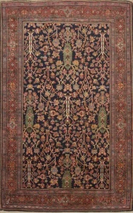 Antique Vegetable Dye Navy Blue Wool Hand-made Traditional Rug Floral Carpet 4x7 - Picture 1 of 18