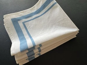 A+ 4 Vintage Crisp Smooth Cotton Napkins White 2 Light Blue Stripes 14X16 - Picture 1 of 9