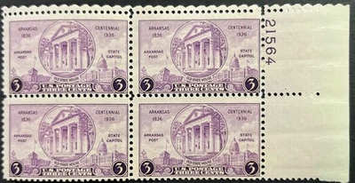 U.S. Scott #782, Plate Block of 4, Arkansas 100th Anniversary, F-VF, MNH - Image 1 of 2