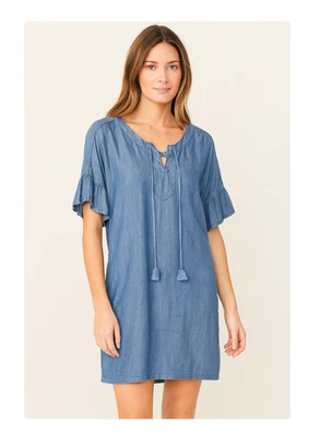 Vestido Vineyard Vines Cambray Manga Acampanada Con Cordones Talla 4 Usado en Excelente Condición Foto 1 de 4