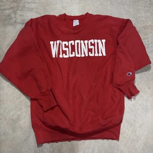 Sudadera Vintage Champion Tejido Inverso Universidad Wisconsin Roja Cuello Redondo XL - Imagen 1 de 7