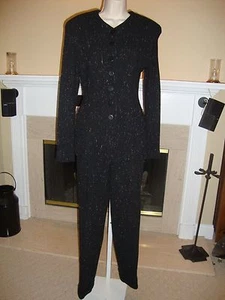 SPECTACULAR NEW $5K DONNA KARAN THICK BLACK WOOL PANT SUIT - Picture 1 of 12