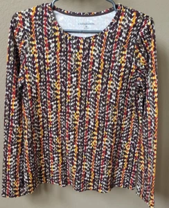 Croft&Barrow Sz M Brown Multicolor Round Neck Cotton Long Sleeve Knit Top - Picture 1 of 6