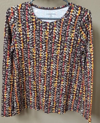 Top Croft&Barrow Talla M Marrón Multicolor Cuello Redondo Algodón Manga Larga Tejido Foto 1 de 4